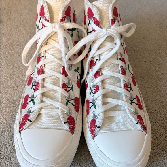 Converse White High Top Sneakers with Red Cherry Print - Picture 2 of 11